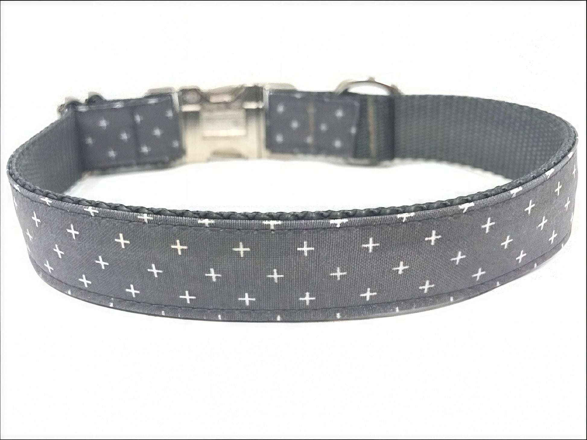 Grey Dog Collar With White Crosses, Personalized, Engraved, Customized, Religious, Christian, Trendy, Boy, Girl, Small, Medium, Large, XL