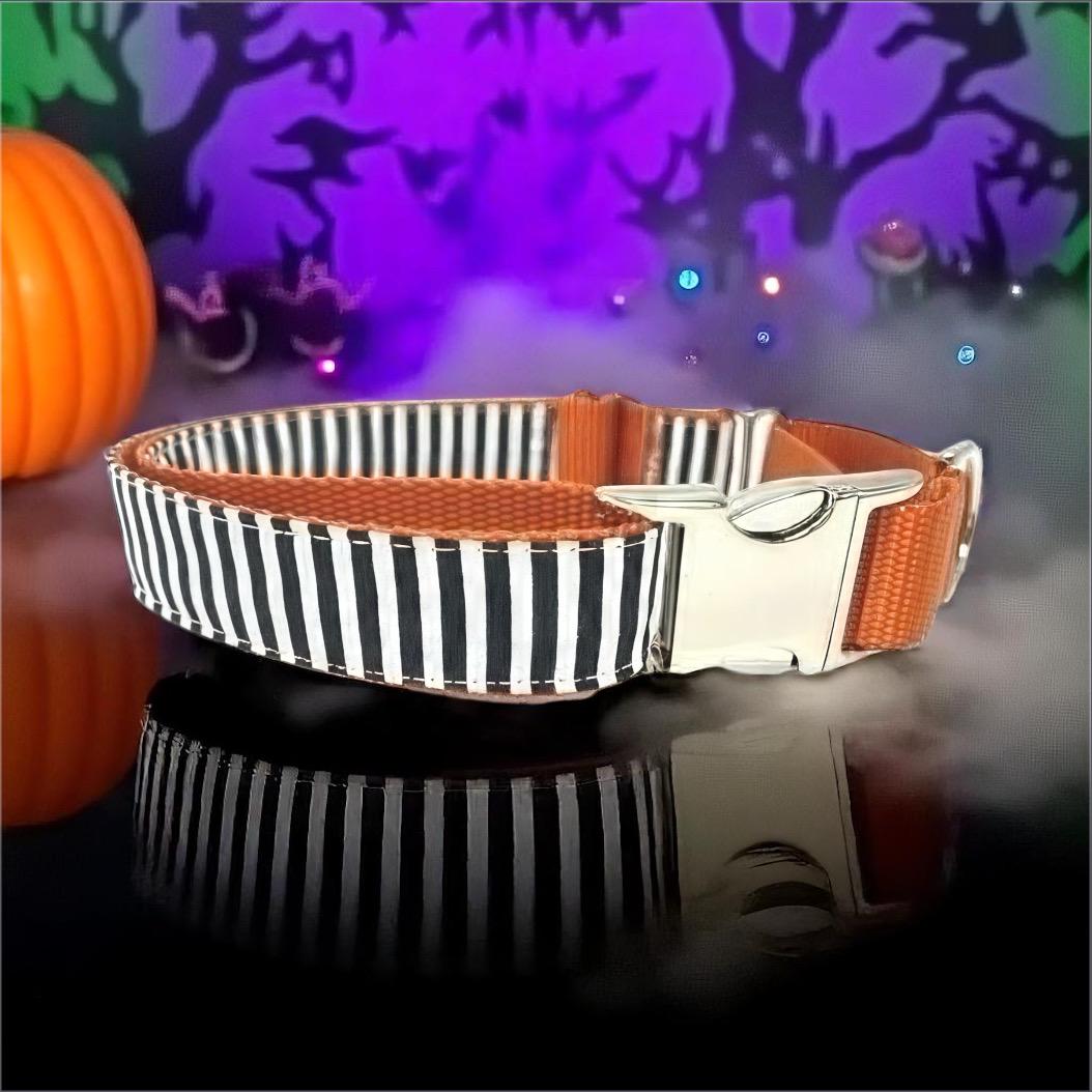 Halloween Buckle Martingale Collar, Girl Dog Collar, Fall, Orange, Black, Custom, Puppy Collar, Engraved Designer Dog Collar, Personalized