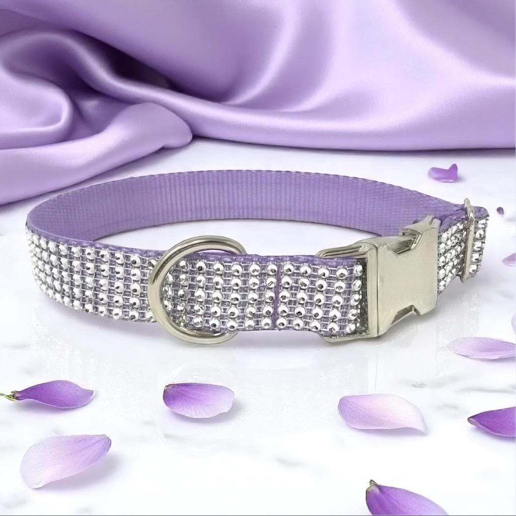 Lilac, Bling, Rhinestone, Girl Dog Collar, Sparkle Puppy Collar, Personalized Pet Collar, Engraved, Custom, Lavender, Wedding, Diamond