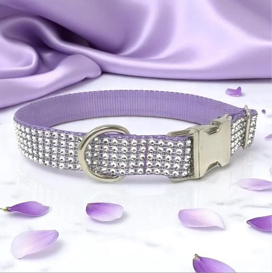 Lilac, Bling, Rhinestone, Girl Dog Collar, Sparkle Puppy Collar, Personalized Pet Collar, Engraved, Custom, Lavender, Wedding, Diamond