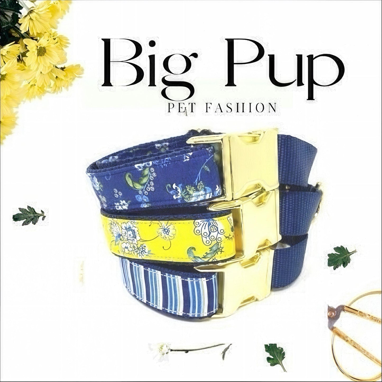 Martingale Collar, Buckle, Dog Collar Girl, For Boys, Floral, Stripe, Personalized, Engraved, Gold, Blue, Yellow, Custom, Puppy, Wide