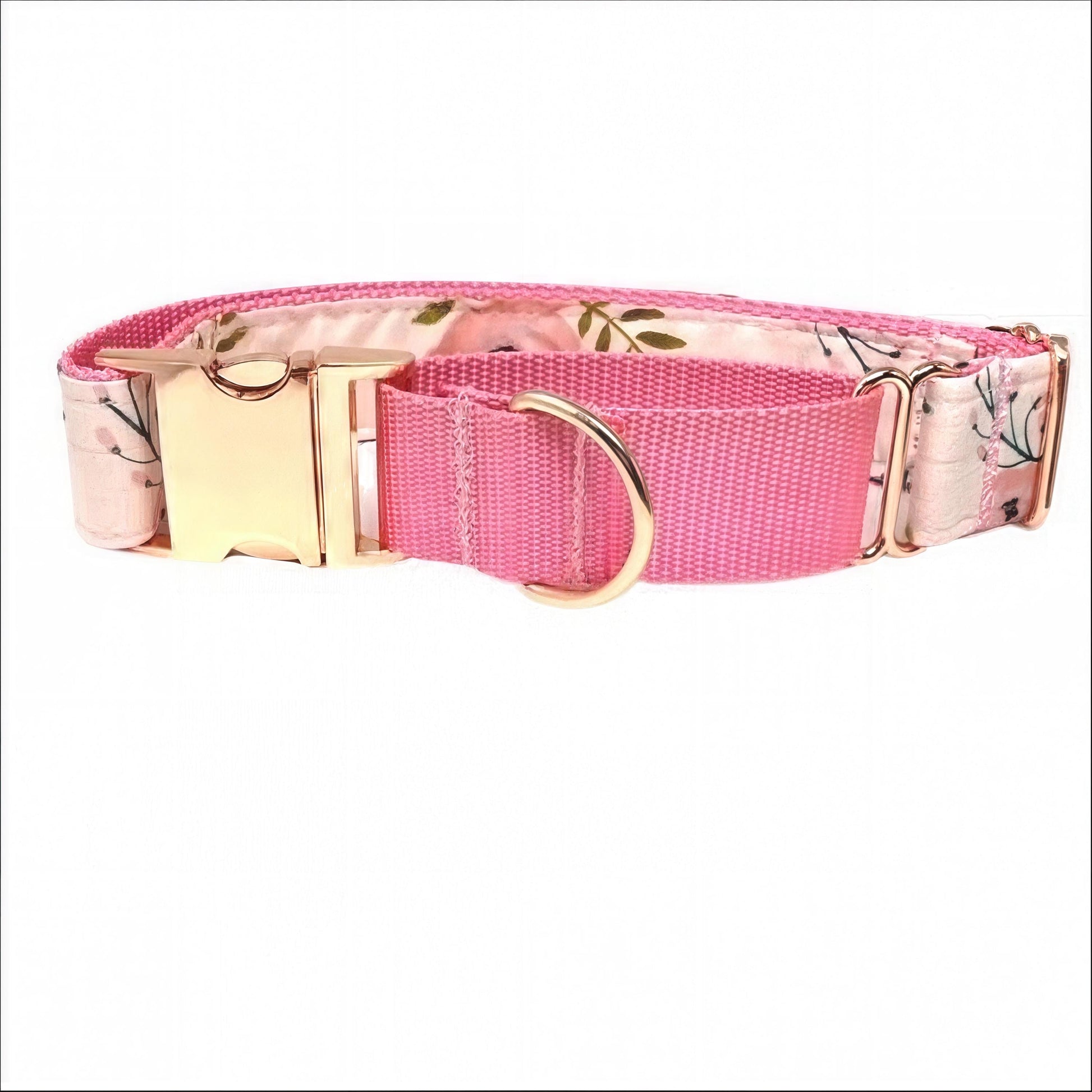 Martingale Dog Collar, Girl, Pink, Rose Gold, Floral, Puppy Collar, Custom Collar, Engraved Collar, Personalize, Cute, Female, 1.5" Wide