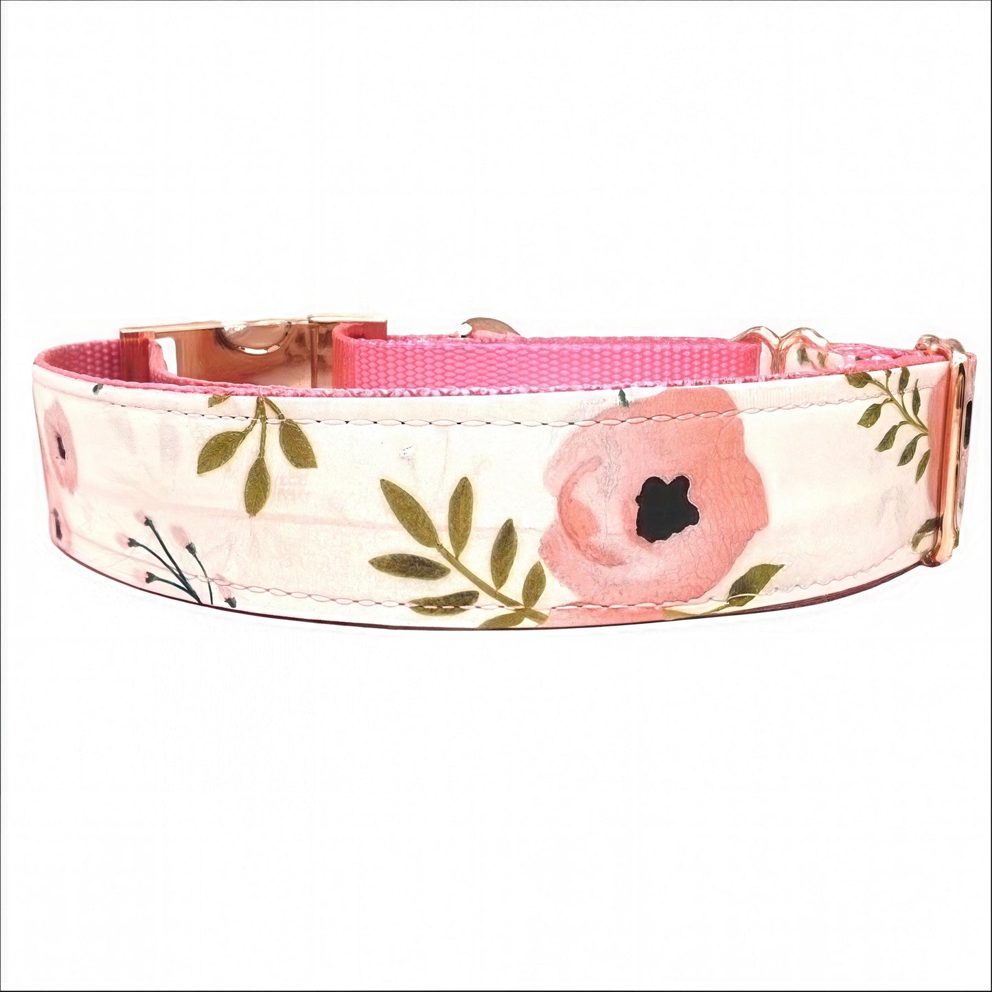Martingale Dog Collar, Girl, Pink, Rose Gold, Floral, Puppy Collar, Custom Collar, Engraved Collar, Personalize, Cute, Female, 1.5" Wide