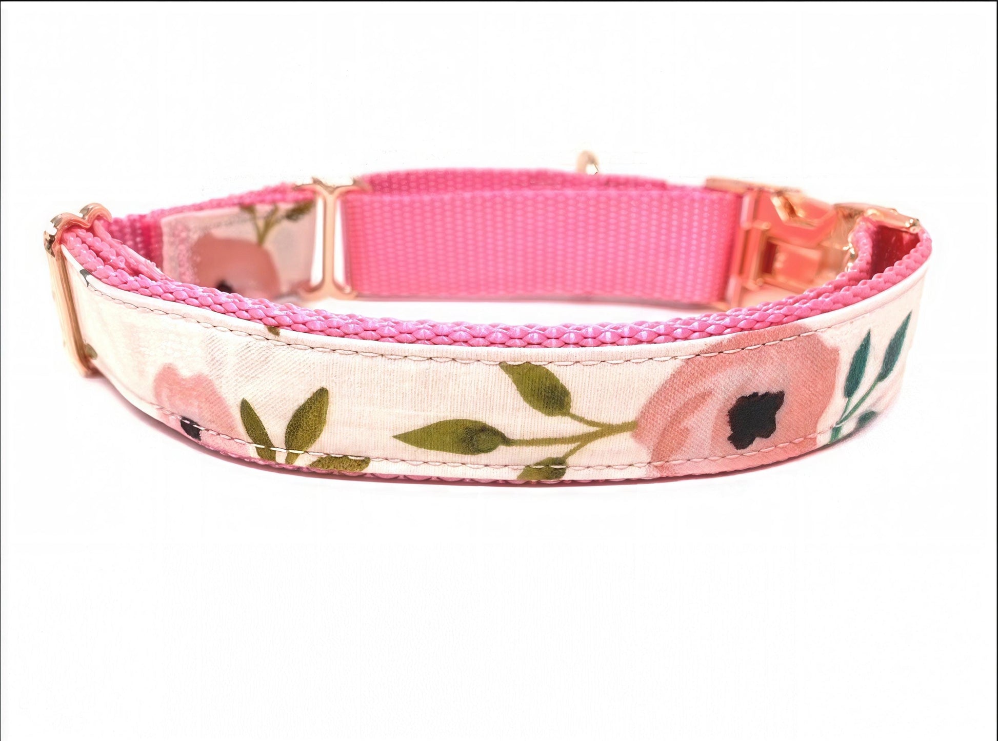 1.5" Wide, Pink, Martingale Dog Collar, Rose Gold Buckle, Floral, Dog Collar Girl, Personalized, Custom Dog Collar, Engraved Collar, Puppy