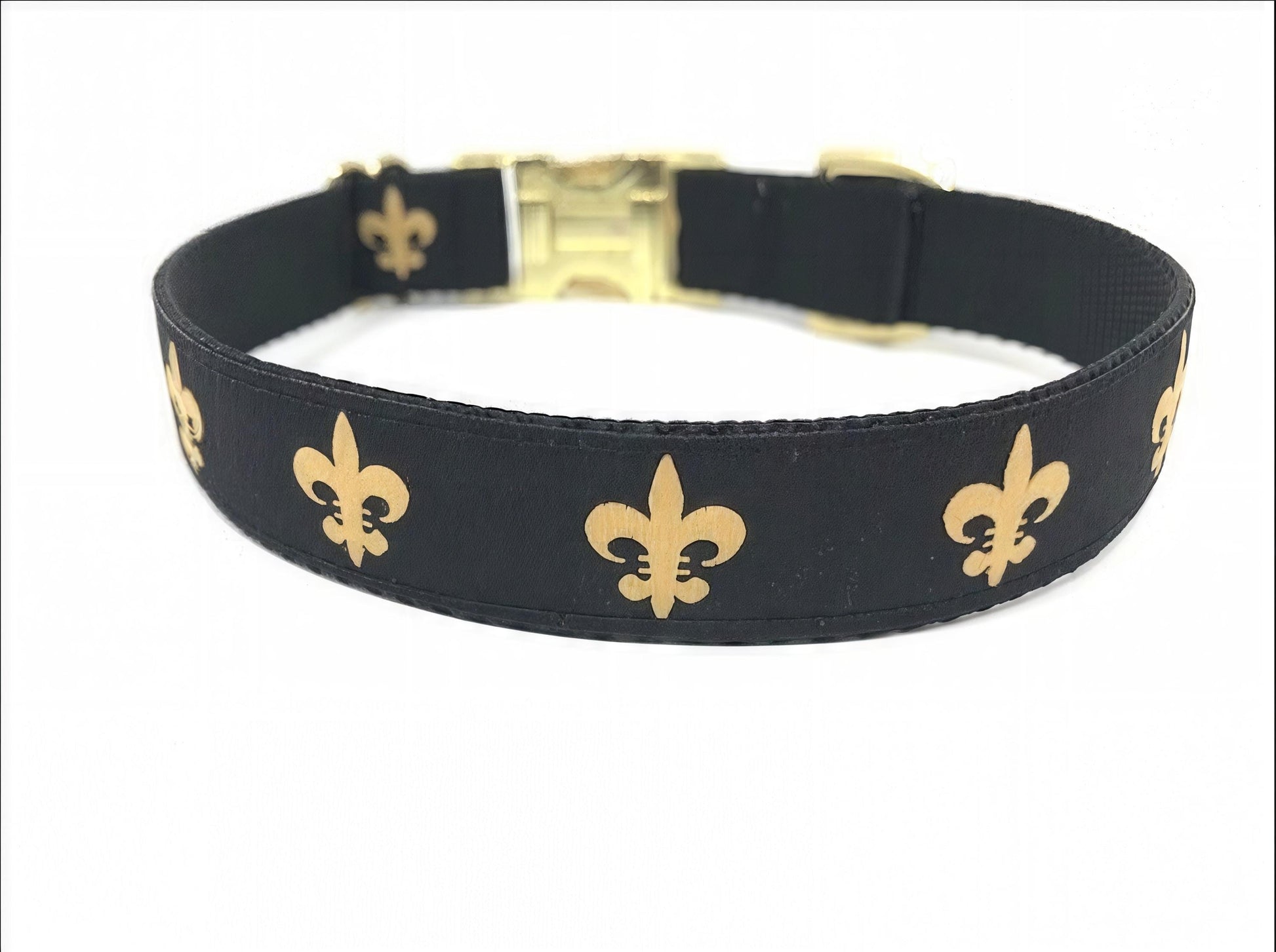 Gold And Black, Fleur-de-lis Dog Collar, New Orleans Saints Inspired Dog Collar For Boy Or Girl , Personalized, Custom, Engraved