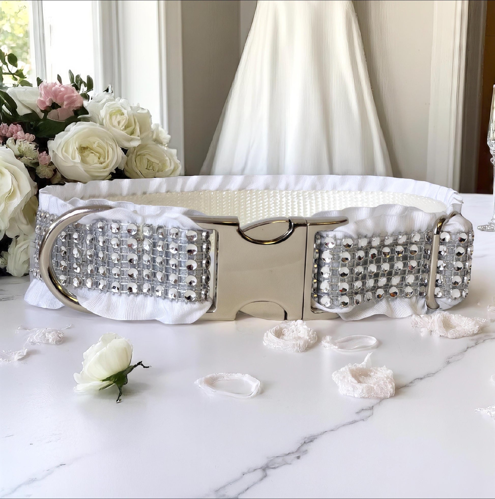 Bling Designer Dog Collar, Sparkle Rhinestones, Girl, Fancy, Personalized, Bedazzled, Grey, Pet, Cat, Engraved, Custom, Diamond, Wedding