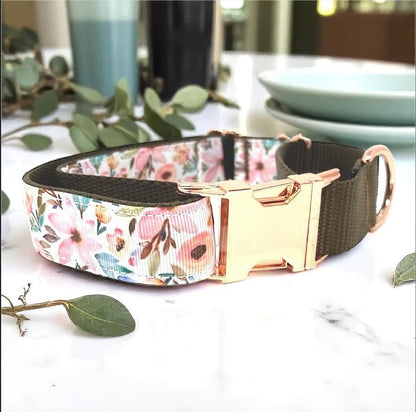 Martingale Dog Collar, With Rose Gold Buckle, Girl, Floral Dog Collar, Choker, Pink, Personalized, Engraved, Greyhound, Custom, Puppy