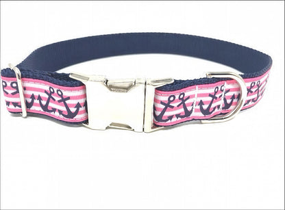 Dog Collar, Pink, Anchors, Summer, Spring, Girl Dog Collar, Nautical Dog Collar, Custom Dog Collar, Engraved Dog Collar, Personalized