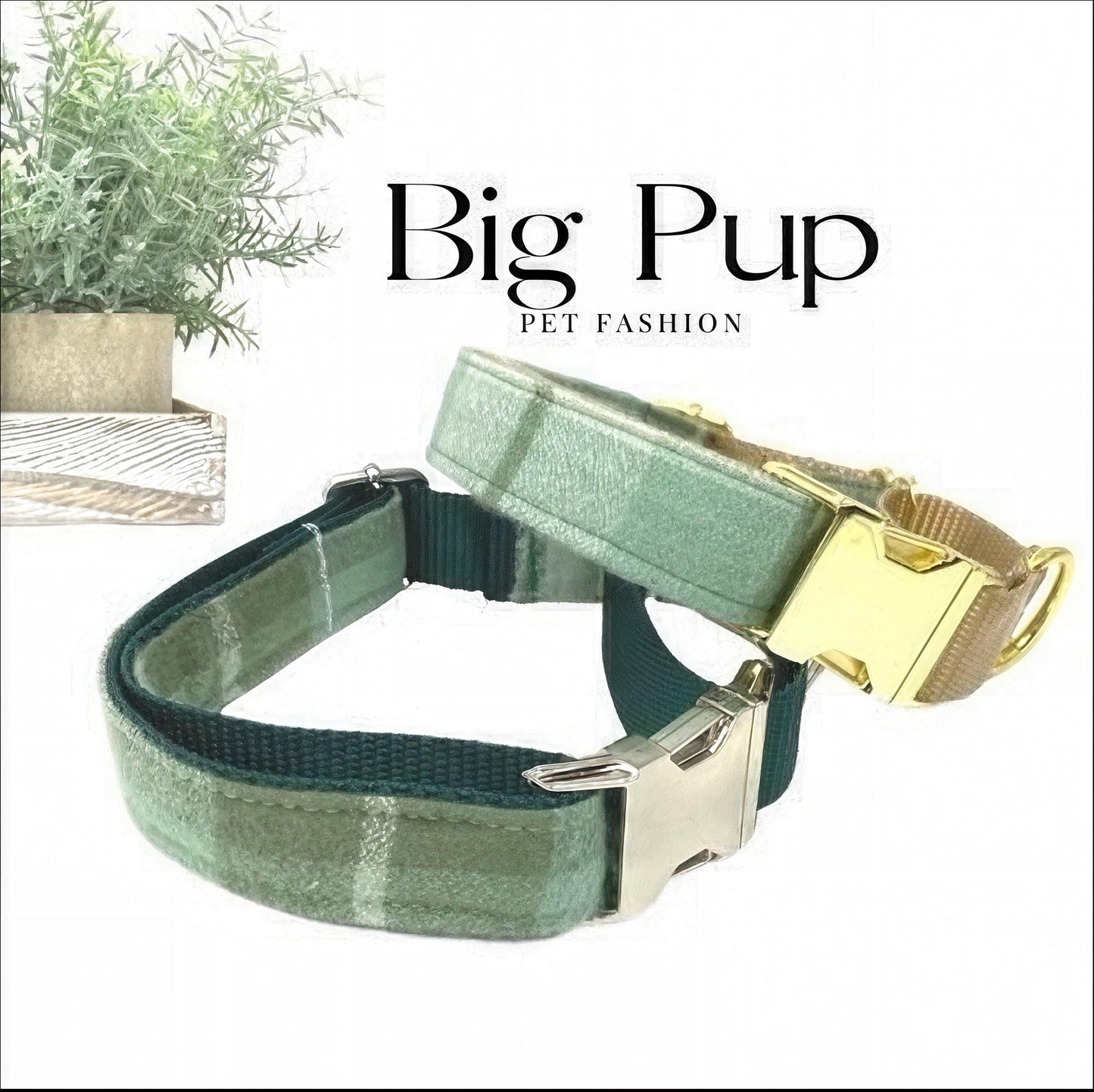 Green Flannel Buckle Martingale Dog Collar, Plaid, Fall, Girl, Boy, Greyhound, Designer, Fabric, Whippet, Puppy, Personalize, Custom, Engrav