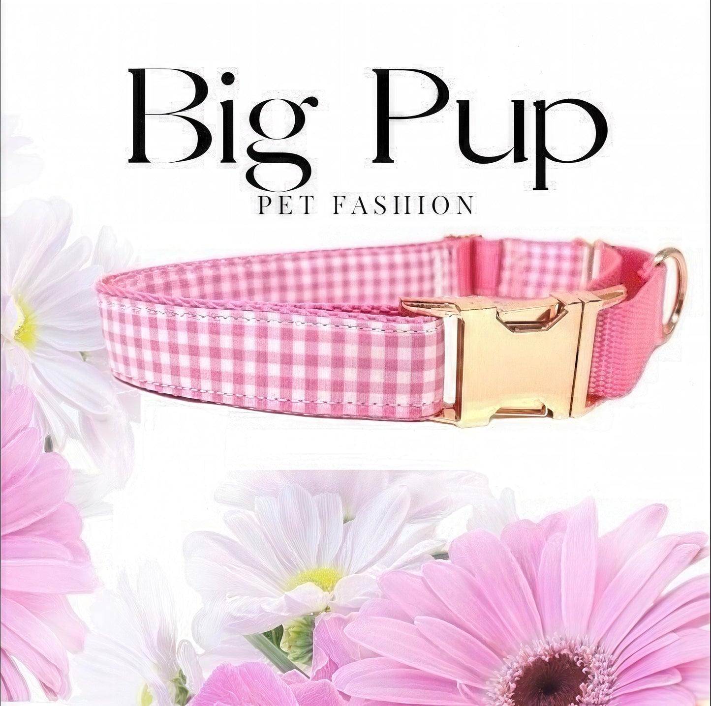 Pink, Martingale Dog Collar, Rose Gold Buckle, Gingham, Dog Collar Girl, Personalized, Custom Dog Collar, Engraved, Puppy, Designer Collar
