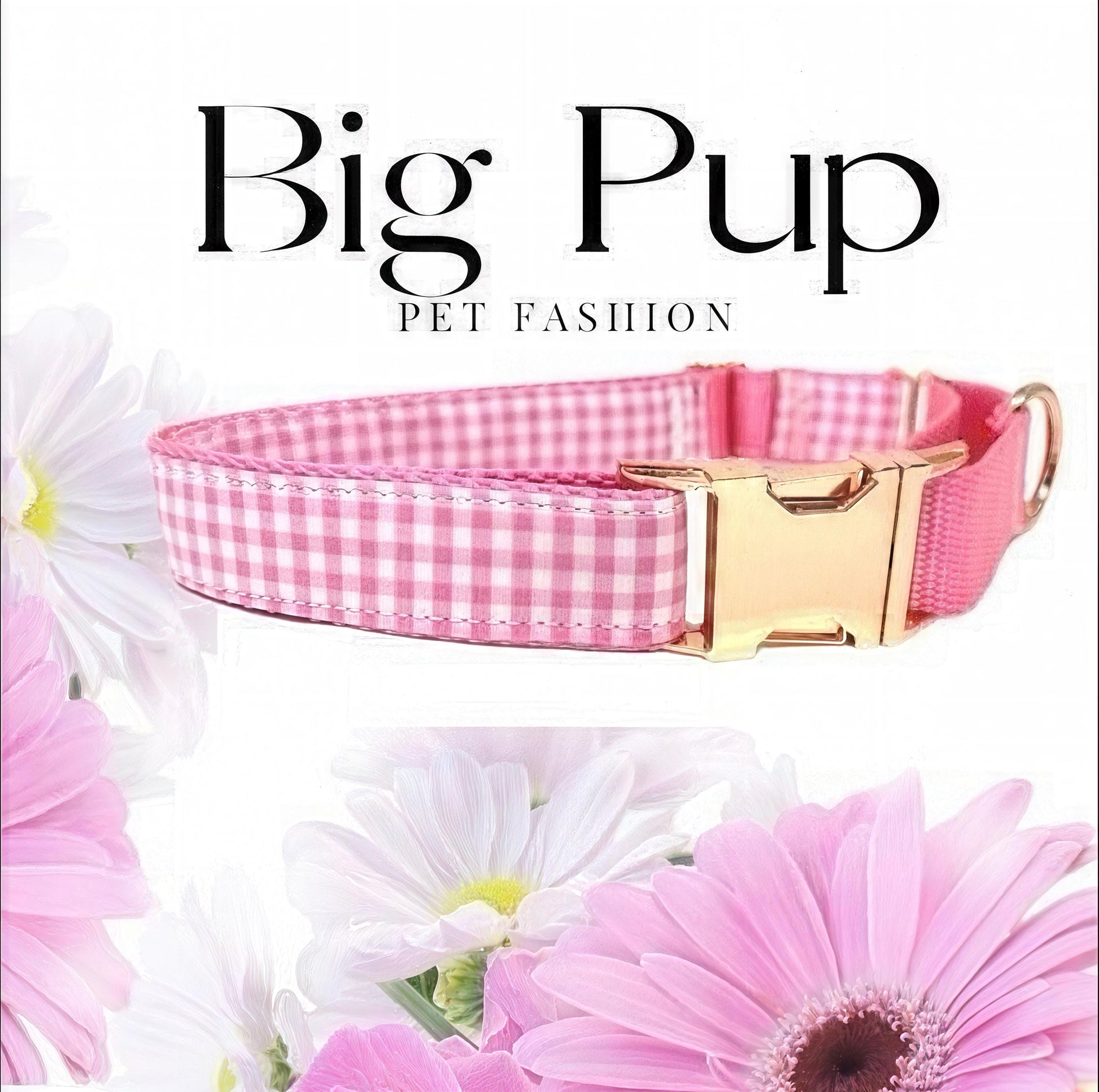 Pink, Martingale Dog Collar, Rose Gold Buckle, Gingham, Dog Collar Girl, Personalized, Custom Dog Collar, Engraved, Puppy, Designer Collar