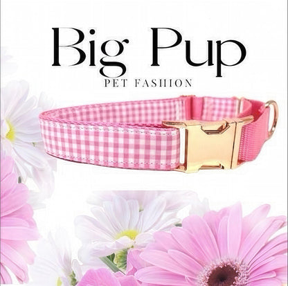 Pink, Martingale Dog Collar, Rose Gold Buckle, Gingham, Dog Collar Girl, Personalized, Custom Dog Collar, Engraved, Puppy, Designer Collar