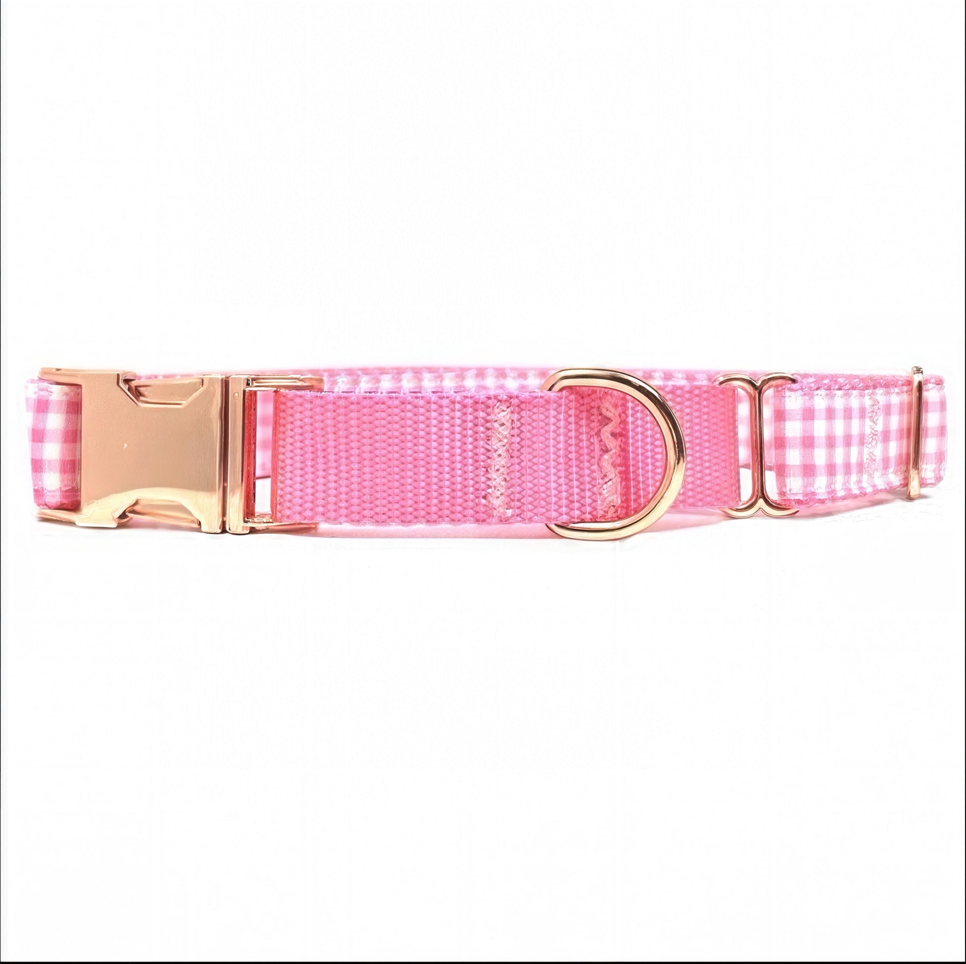 Pink, Martingale Dog Collar, Rose Gold Buckle, Gingham, Dog Collar Girl, Personalized, Custom Dog Collar, Engraved, Puppy, Designer Collar