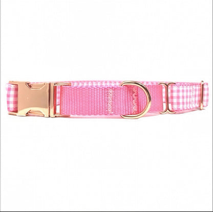 Pink, Martingale Dog Collar, Rose Gold Buckle, Gingham, Dog Collar Girl, Personalized, Custom Dog Collar, Engraved, Puppy, Designer Collar