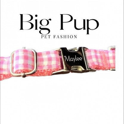Pink, Martingale Dog Collar, Rose Gold Buckle, Gingham, Dog Collar Girl, Personalized, Custom Dog Collar, Engraved, Puppy, Designer Collar