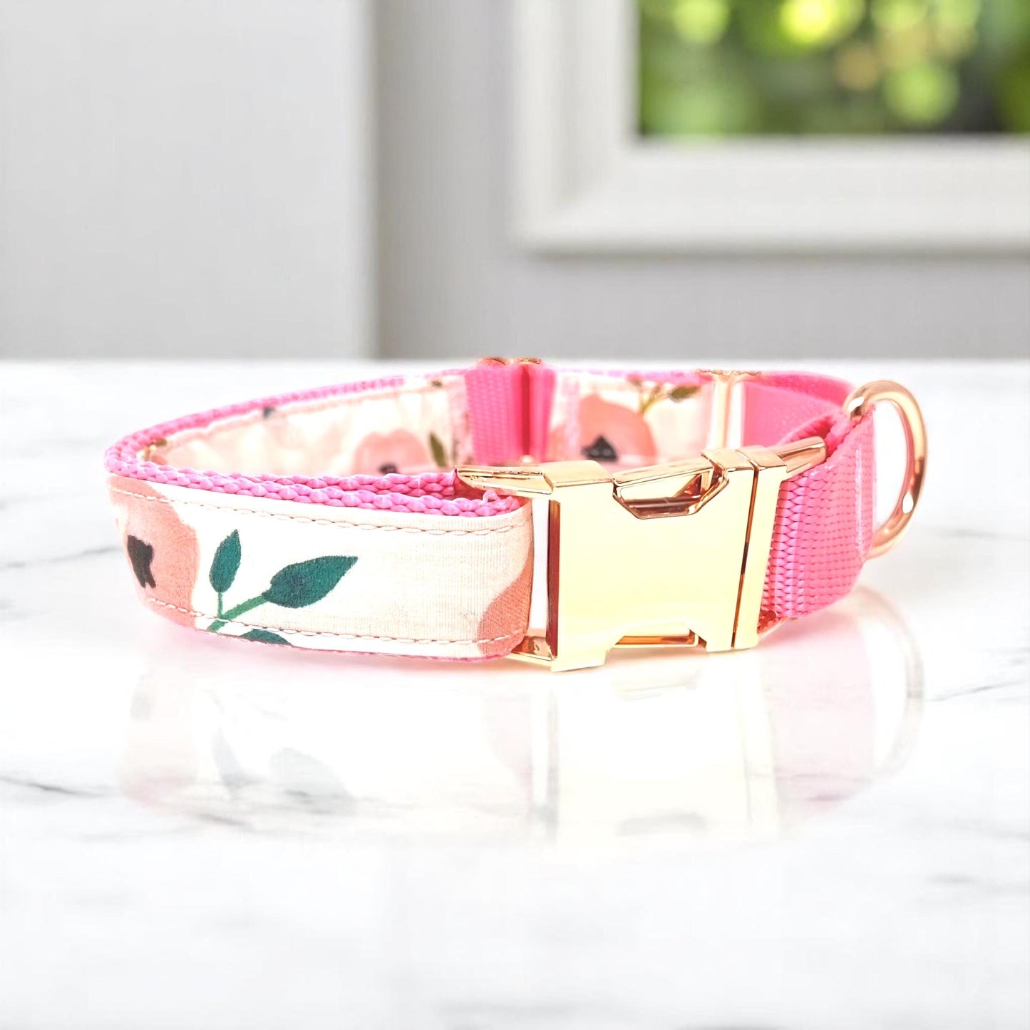 1.5" Wide, Pink, Martingale Dog Collar, Rose Gold Buckle, Floral, Dog Collar Girl, Personalized, Custom Dog Collar, Engraved Collar, Puppy