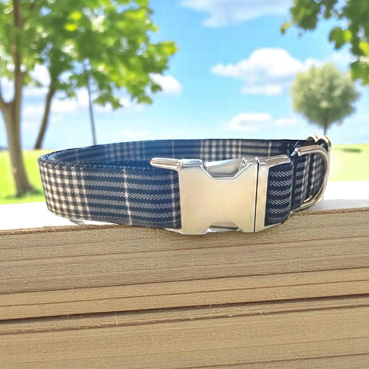 Black And White Plaid, Checkered, Boy Dog Collar, Puppy Collar, Option to Personalize, Engrave, Custom, Fall, Autumn, Cute, Handsome