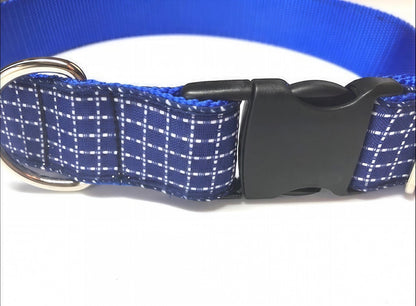 Blue And White Stripe Dog Collar For Boys, 1.5" Wide Dog Collar, Personalized Dog Collar, Custom, Engraved Dog Collar For Large Dogs