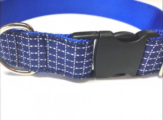 Blue And White Stripe Dog Collar For Boys, 1.5" Wide Dog Collar, Personalized Dog Collar, Custom, Engraved Dog Collar For Large Dogs