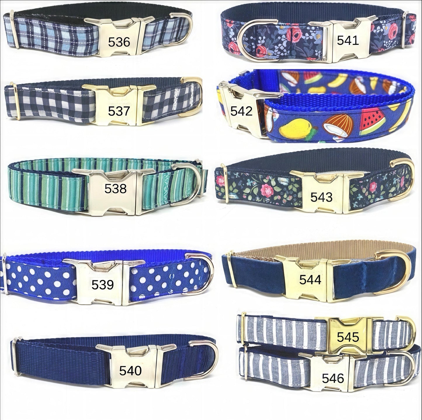 Blue Boy Dog Collar, Plaid, Stripe, Dot, Girl, Personalize, Engrave, Custom, Cute, Designer, Plaid, Floral, Green, Velvet, Flannel, Floral