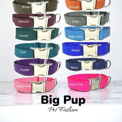 Nylon Boy or Girl Buckle Martingale Dog Collar, Puppy Collar, Greyhound Collar, Whippet, Personalize, Engraved Dog Collar, Green, Blue, Pink