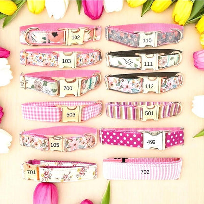 Personalized, Pink Dog Collar, Rose Gold, Girl, Custom, Personalize, Designer, Engraved, Puppy, Cute, Floral, Gingham, Stripe, Polka Dot
