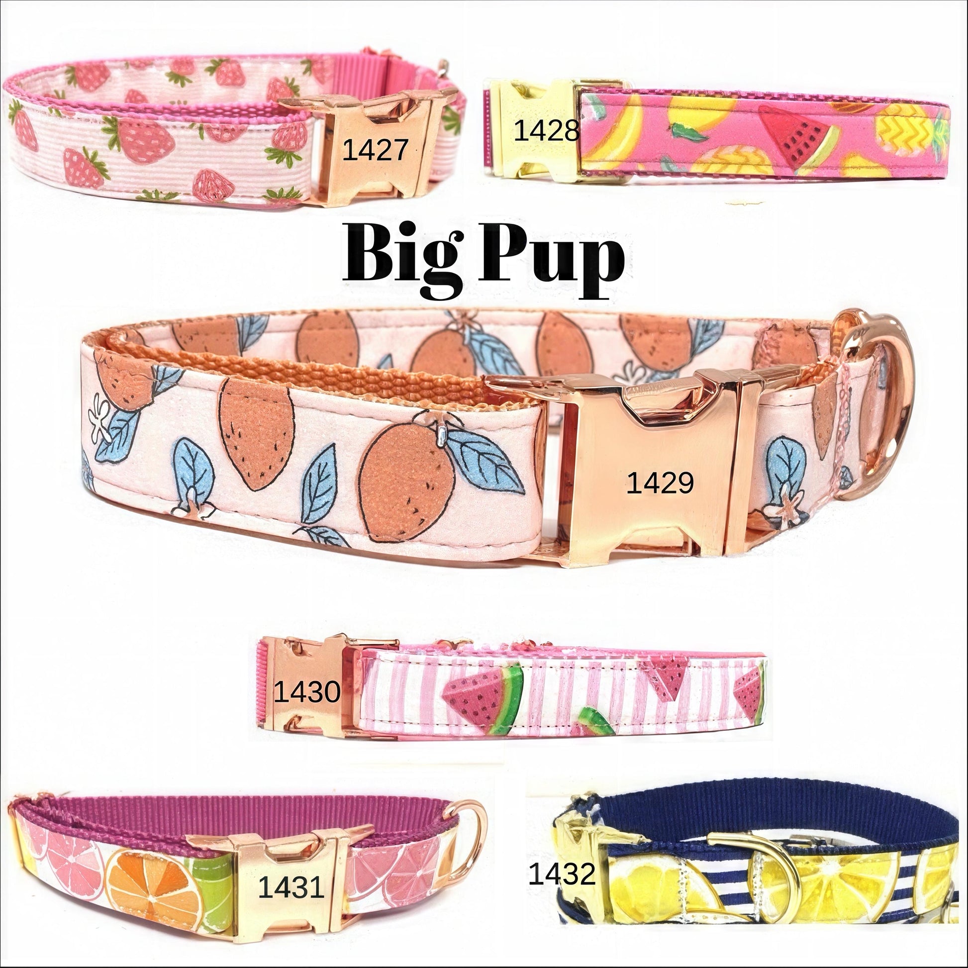 Peach, Lemon, Fruit, Custom, Dog Collar, Girl, Rose Gold, Personalize, Engrave, Cute, Designer, Puppy, Cat, Pet, Small, Medium, Large,