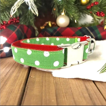 Christmas Grinch Inspired, Polka Dot, Red, Green, Dog Collar, Girl, Boy, Cute, Holiday, Personalized, Engraved, Custom, Puppy Collar, Large