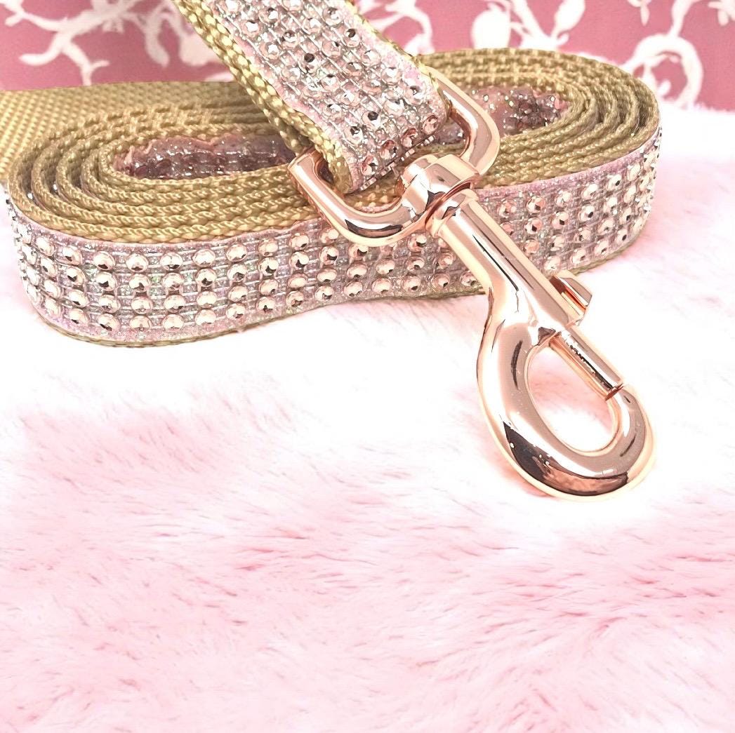 Fancy Rose Gold Rhinestone Blingy, Sparkly Dog Leash, Designer Fashion Dog Leash, Sparkling Dog Leash, Small Dog, Large Dog
