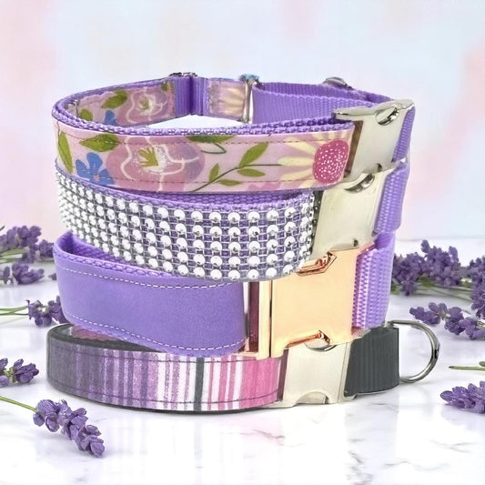 Personalized Option, Lavender, Martingale Dog Collar With Buckle, Custom, Engraved, Greyhound, Floral, Girl, Puppy Collar, Plaid, Rhinestone