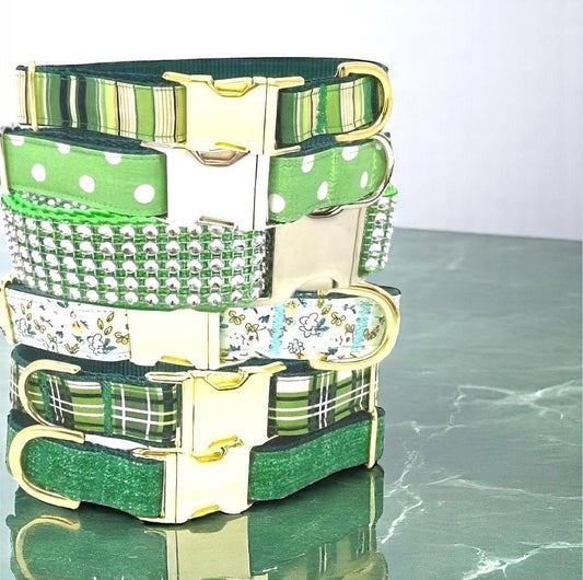 Green Dog Collar, Boy, Girl, Personalized, Stripe, Plaid, Engraved, Custom Pet Collar, Puppy, Designer Dog, Small, Large, Polka Dot, Floral