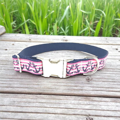 Dog Collar, Pink, Anchors, Summer, Spring, Girl Dog Collar, Nautical Dog Collar, Custom Dog Collar, Engraved Dog Collar, Personalized