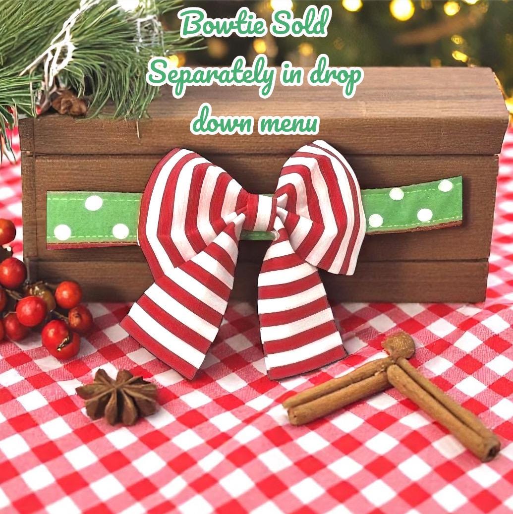 Christmas Grinch Inspired, Polka Dot, Red, Green, Dog Collar, Girl, Cute, Holiday, Personalized, Engraved, Custom, Puppy, With Optional Bow