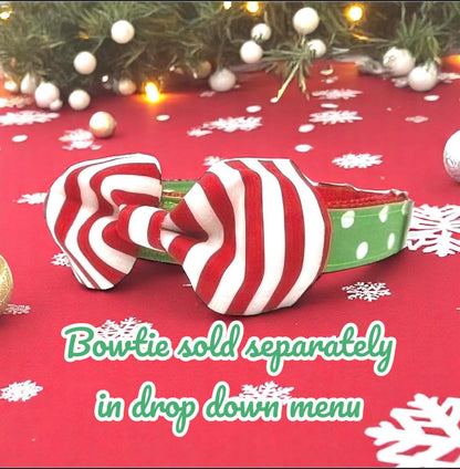 Christmas Grinch Inspired, Polka Dot, Red, Green, Dog Collar, Girl, Cute, Holiday, Personalized, Engraved, Custom, Puppy, With Optional Bow
