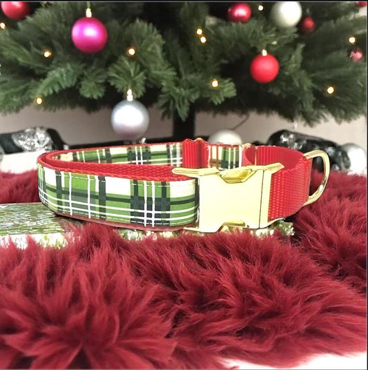Christmas Plaid Buckle Martingale Dog Collar, Red, Green, Girl, Boy, Holiday, Greyhound, Personalize, Engrave, Custom, Puppy, Whippet