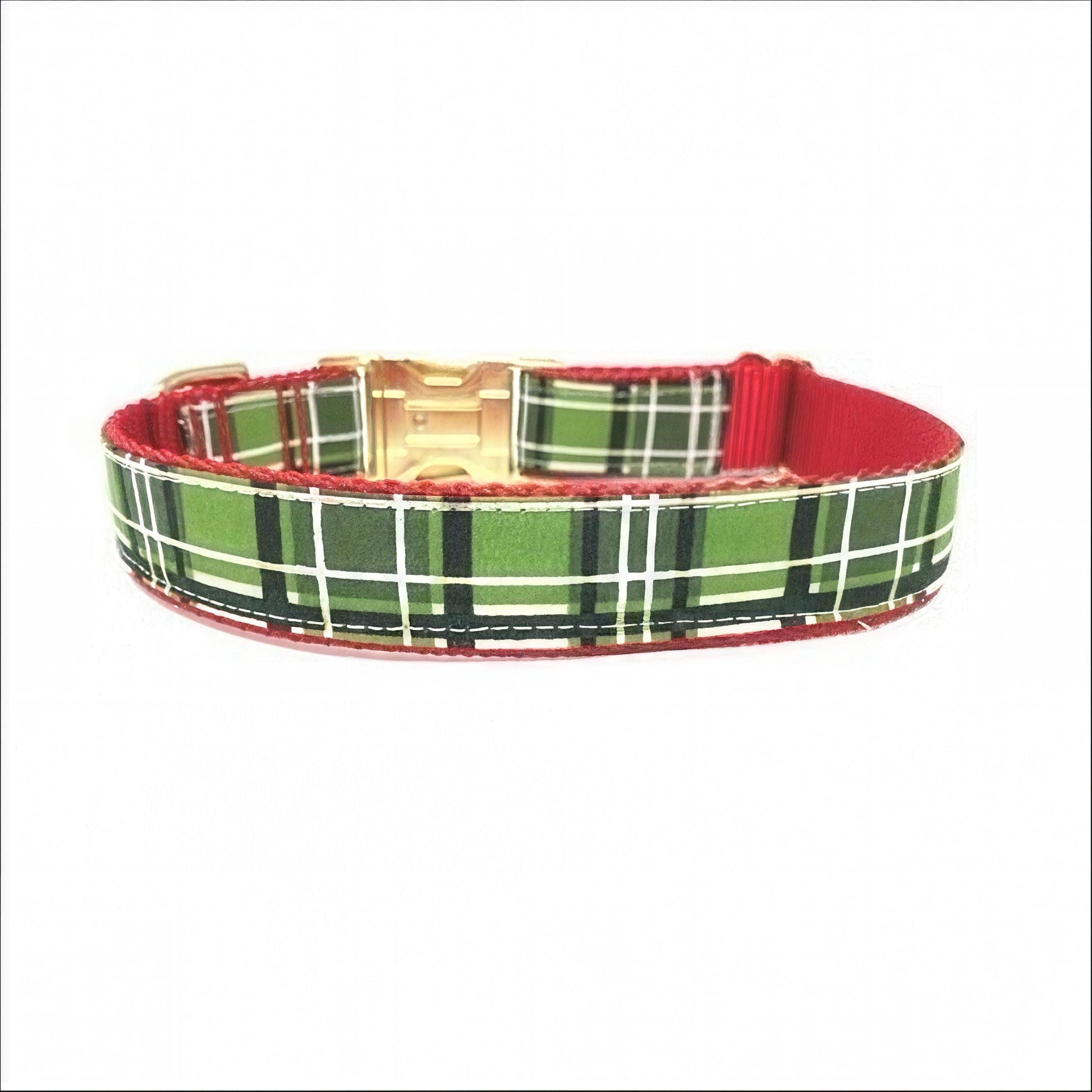 Christmas Plaid Dog Collar, Gold Buckle, Red, Green, Plaid, Girl, Boy, Holiday, Seasonal, Personalize, Engrave, Custom, Designer, Puppy
