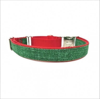 Christmas Red + Green Buckle Martingale Dog Collar, Puppy Collar, Girl, Boy, Personalized, Engraved, Custom, Greyhound, Whippet, With Bow