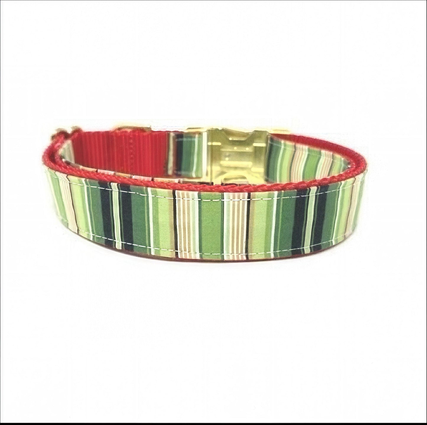 Christmas Stripe Dog Collar, Gold Buckle, Red, Green, Plaid, Girl, Boy, Holiday, Seasonal, Personalize, Engrave, Custom, Designer, Puppy