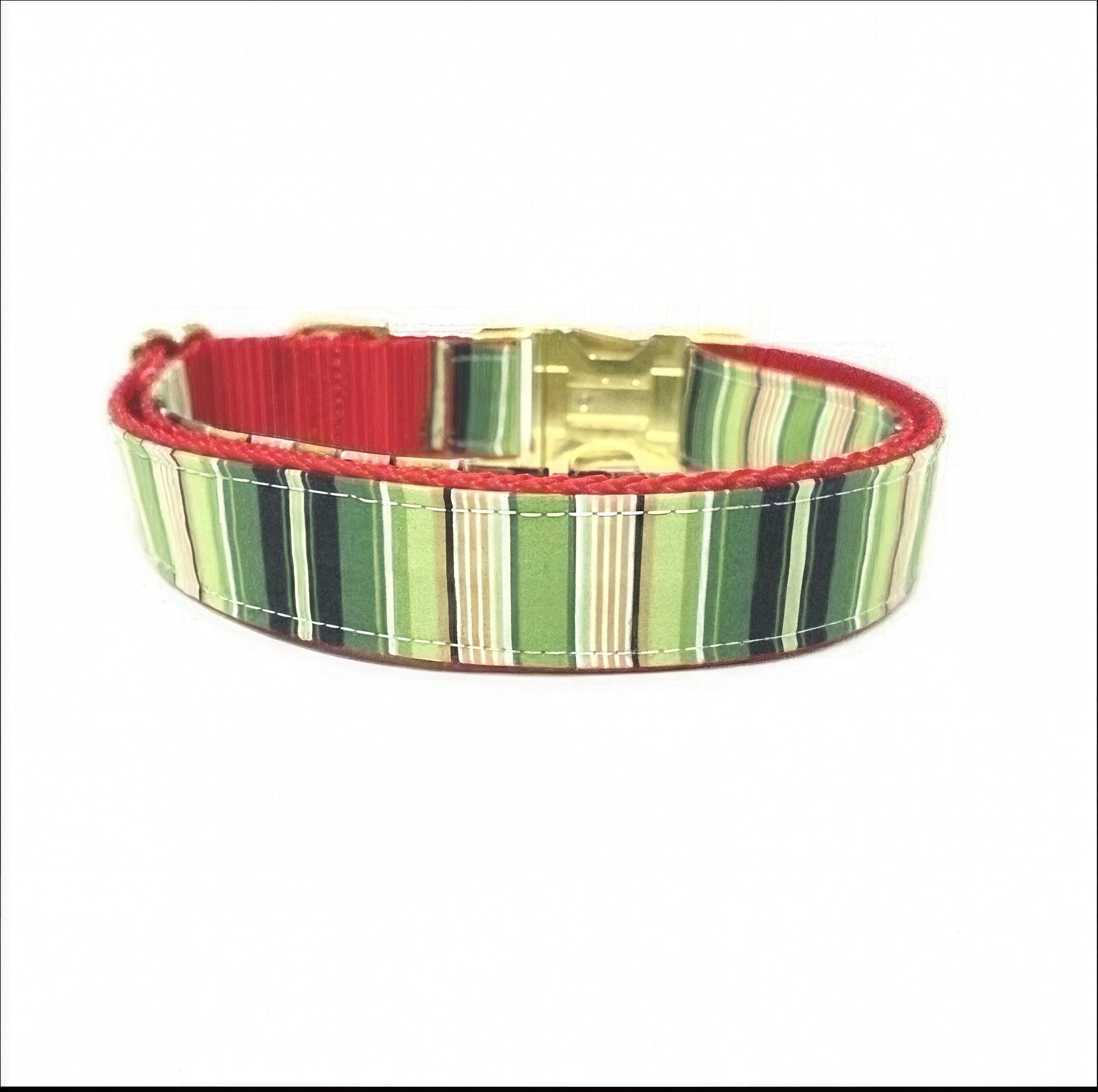 Christmas Stripe Dog Collar, Gold Buckle, Red, Green, Plaid, Girl, Boy, Holiday, Seasonal, Personalize, Engrave, Custom, Designer, Puppy