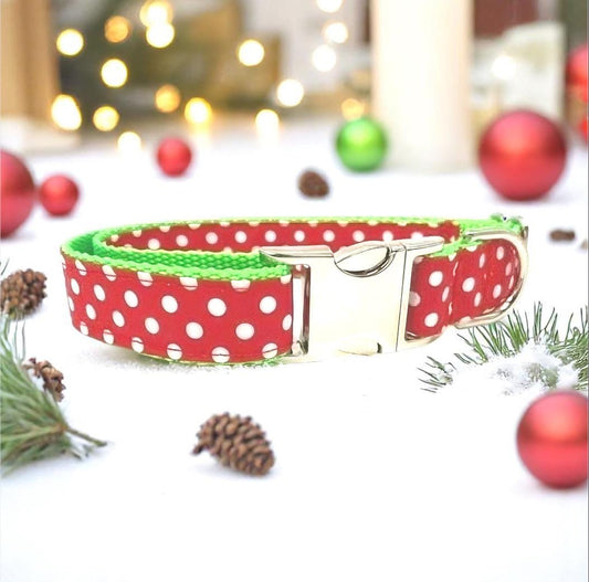 Christmas, Grinch Inspired, Red, White, Neon Green, Polka Dot, Girl Dog Collar, Puppy Collar, Personalized, Engraved, Custom, Cute Pet,