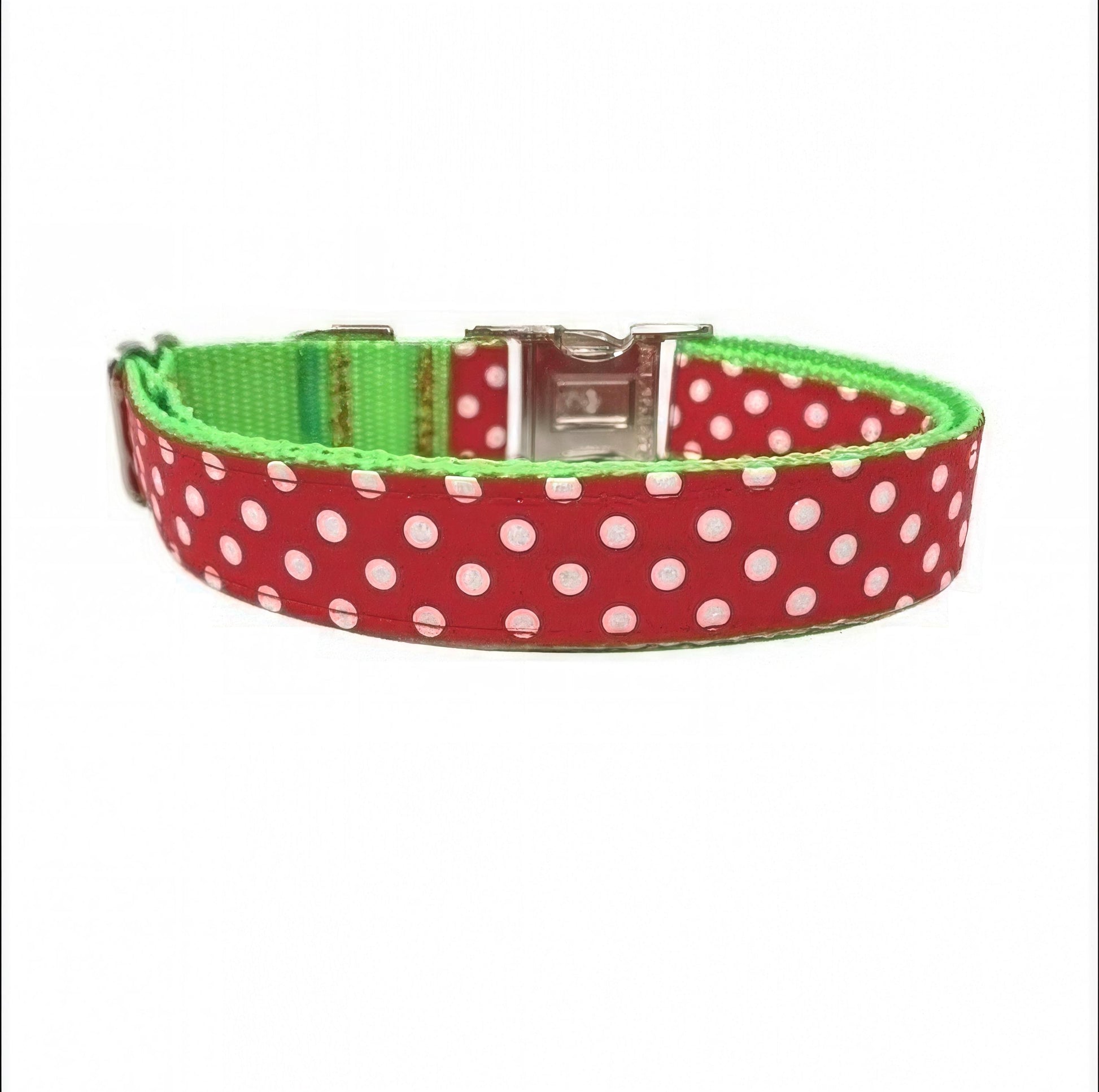 Christmas, Grinch Inspired, Red, White, Neon Green, Polka Dot, Girl Dog Collar, Puppy Collar, Personalized, Engraved, Custom, Cute Pet,