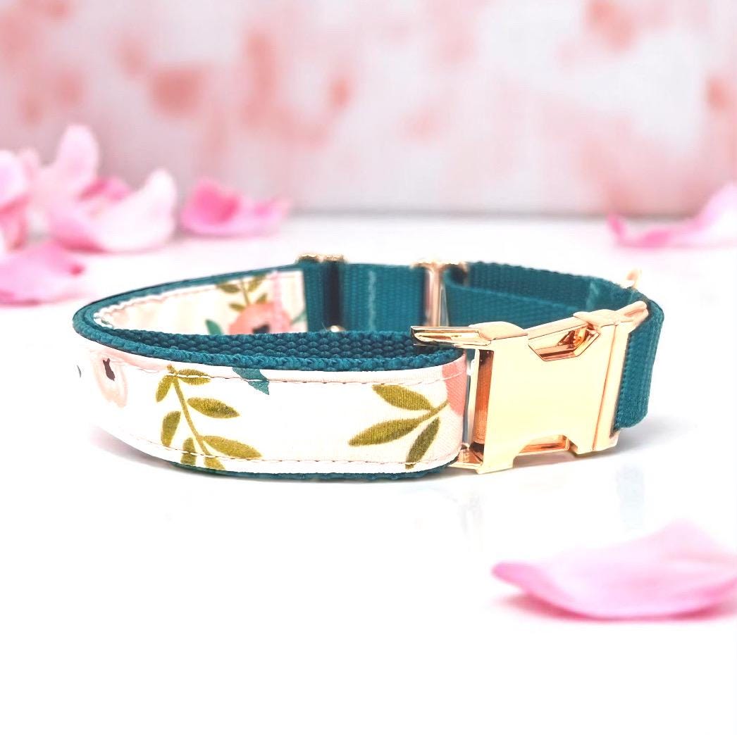 Custom, Buckle Martingale Dog Collar, Pink, Green, Floral, Girl, Big Pup Pet Fashion, Designer, Fabric, Fashion, Summer, Spring, Cute, Small