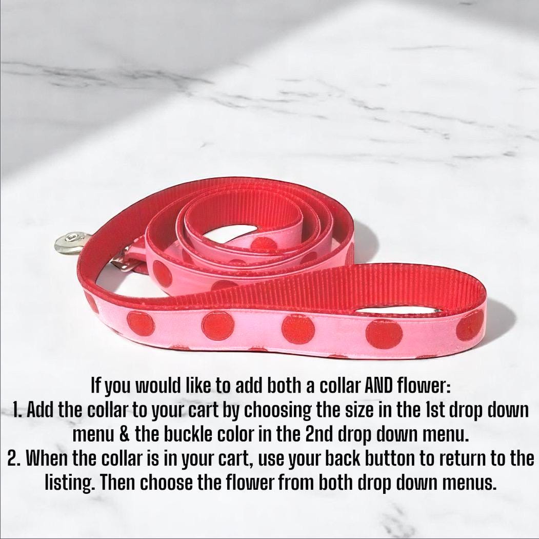 Cute Pink + Red Polka Dot Girl Dog Collar With Optional Flower Bow, Cute, Personalized, Engraved, Custom, Puppy, + Love, Heart, Female