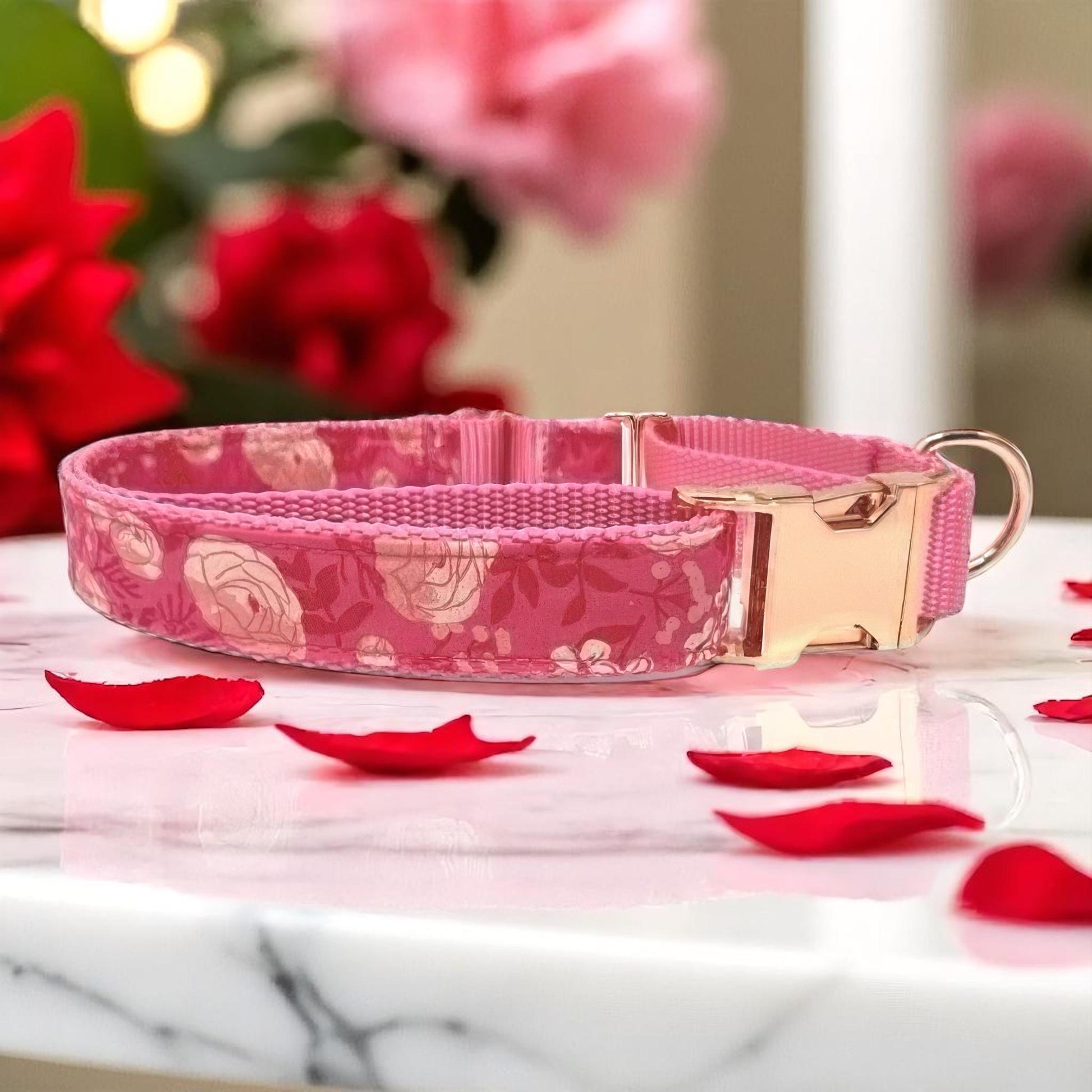 Personalized, Buckle, Martingale Collar, Pink, Floral, Plaid, Rose Gold, Girl, Engrave, Custom, Designer Dog Collar, Cute, Greyhound