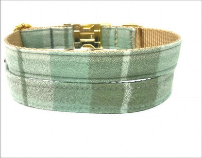 Dog Collar, Plaid, Green, Gold, Fall, Autumn, For Girls, Boys, Personalize, Engrave, Flannel, Silver