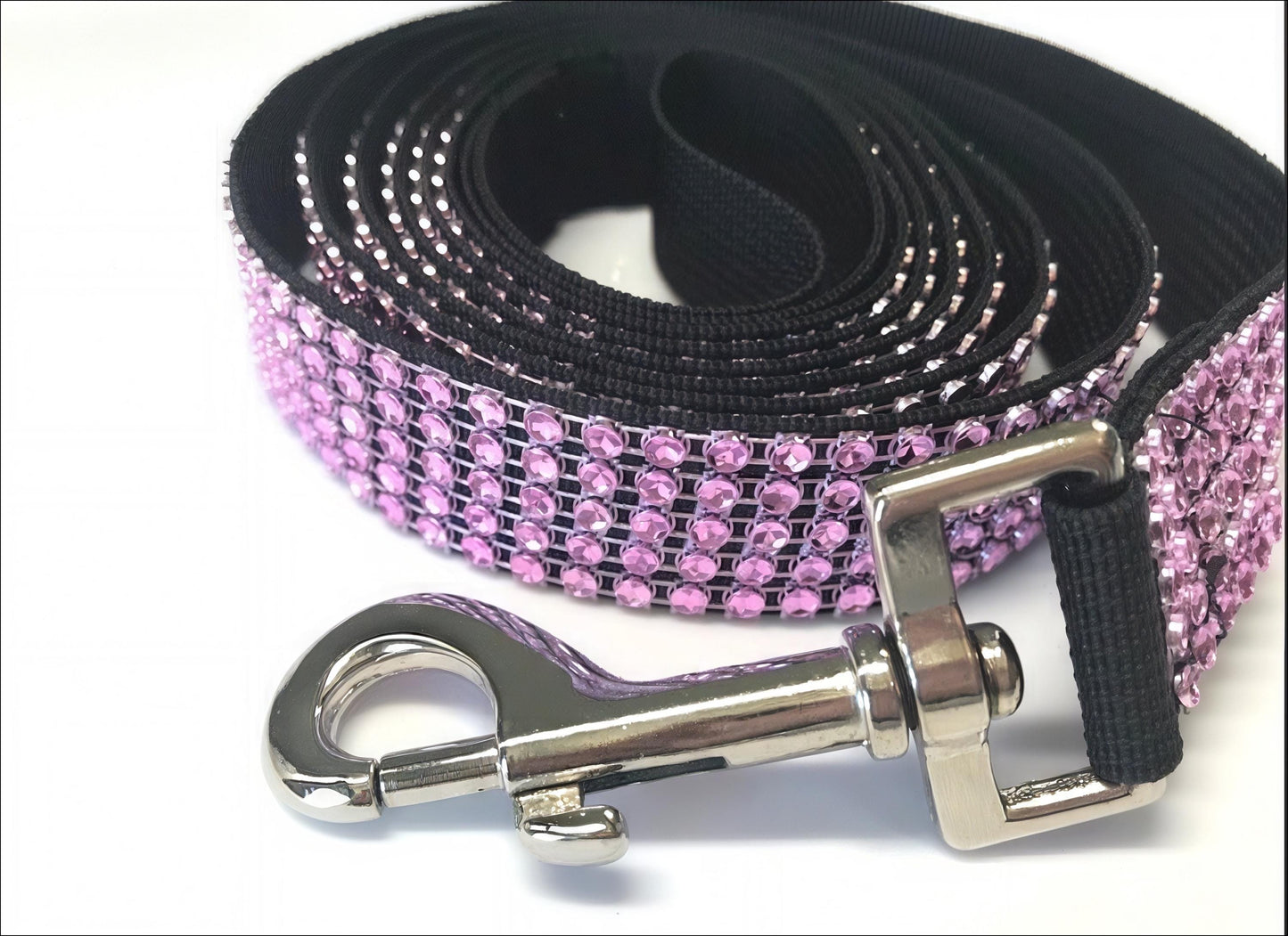 Pink And Black Bling Dog Leash, Rhinestone Look Dog Leash, Sparkling Dog Leash