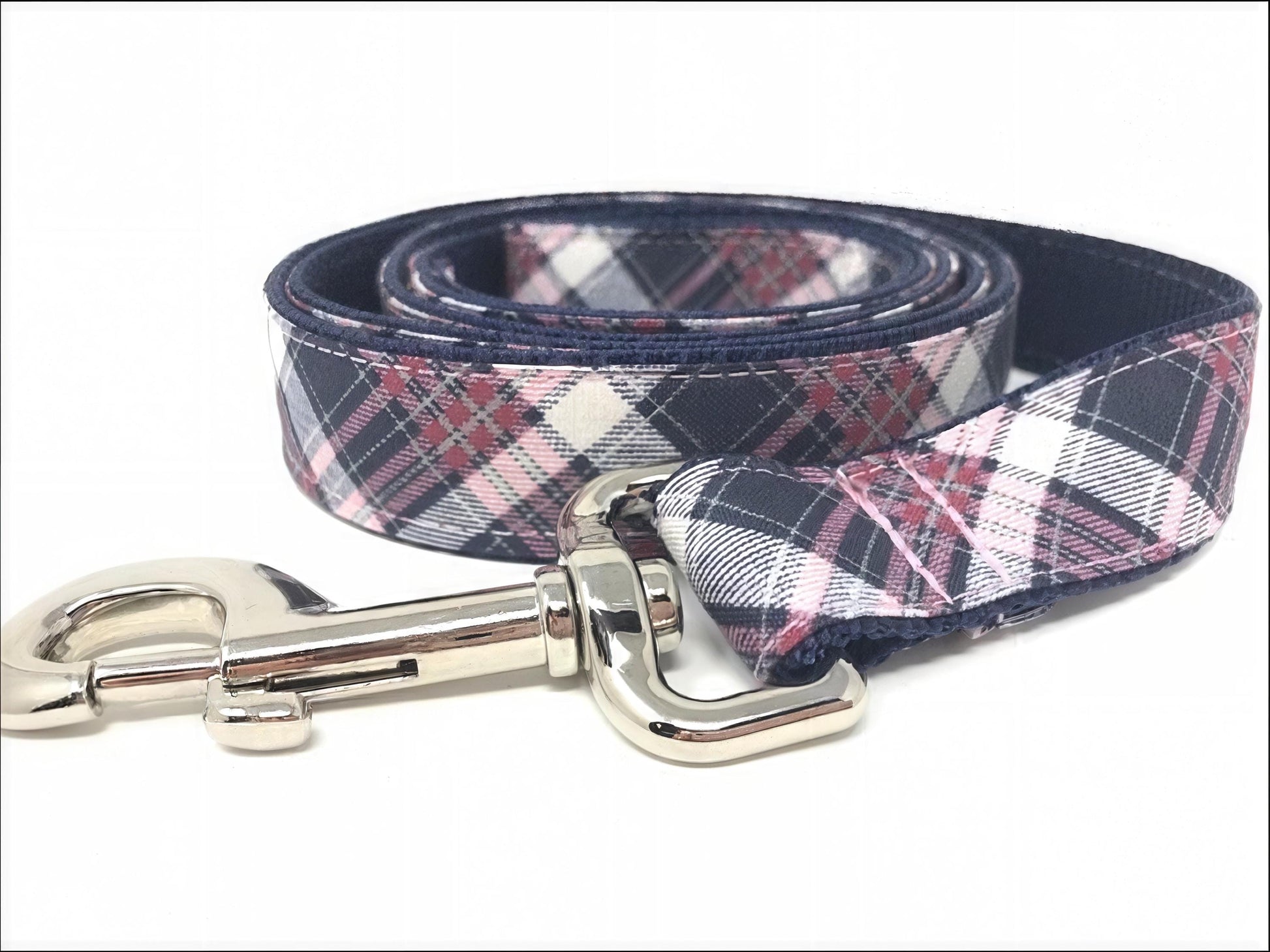 Pink And Blue Plaid Dog Leash, 5 Foot Dog Leash, 1" Wide Dog Leash