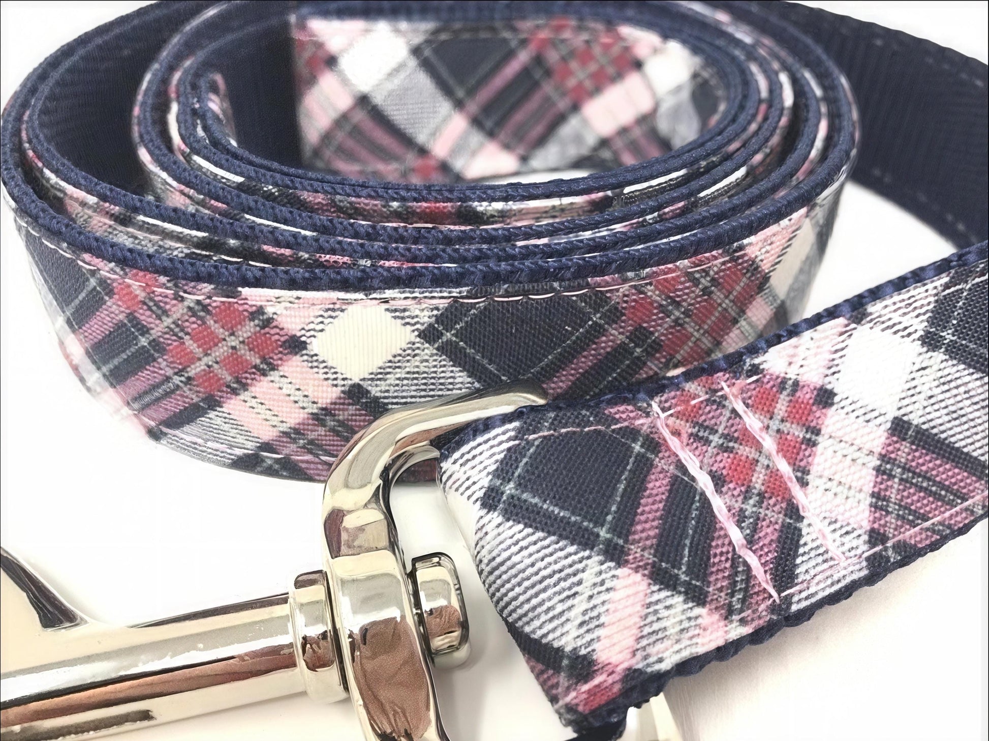 Pink And Blue Plaid Dog Leash, 5 Foot Dog Leash, 1" Wide Dog Leash