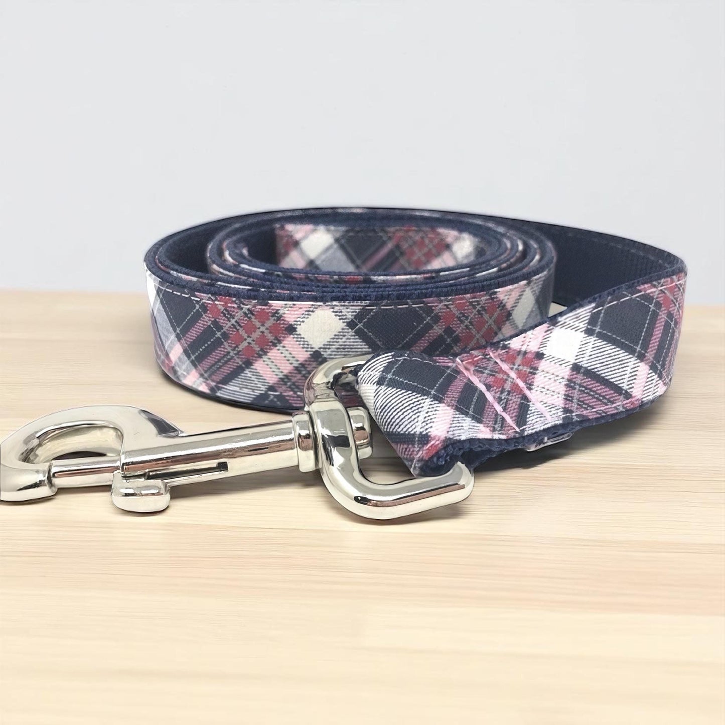 Pink And Blue Plaid Dog Leash, 5 Foot Dog Leash, 1" Wide Dog Leash