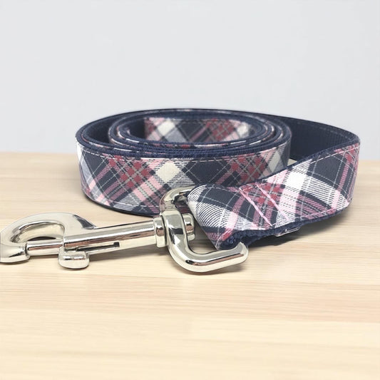 Pink And Blue Plaid Dog Leash, 5 Foot Dog Leash, 1" Wide Dog Leash